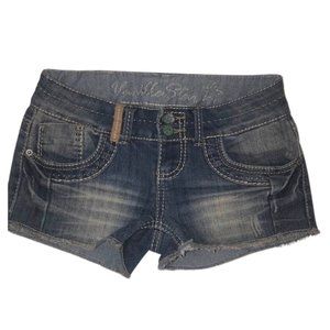 Vanilla Star Short Distressed Stretch Denim Raw Hem Boho Jean Shorts size 3